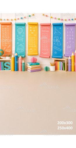 Tło fotograficzne „Pastelowe plansze szkolne – kolorowa edukacyjna aranżacja” | 4178